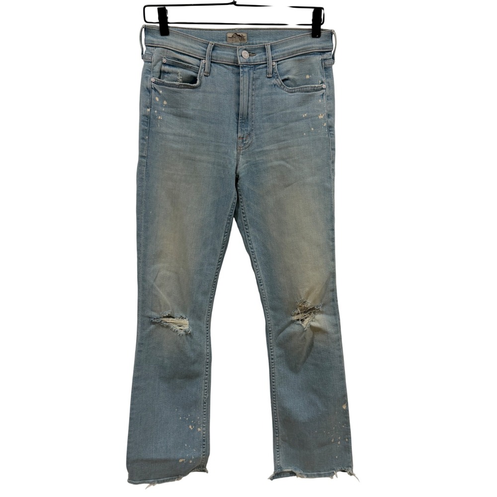 Mother Denim 27 high Rise Distressed Paint Splatter Straight Leg Jeans Light